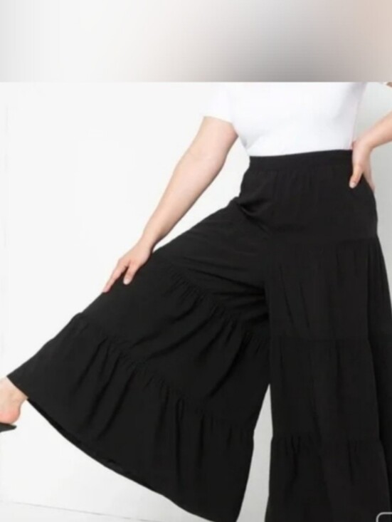 Eloquii Pants - Eloquii Black Wide-Leg Tiered Palazzo Pants